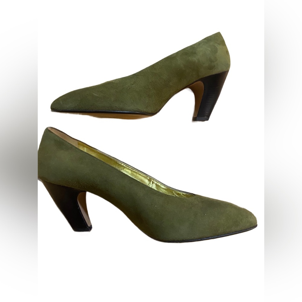 Vintage new Walter Steiger Olive Green suede pointy toe Heels 8.5
